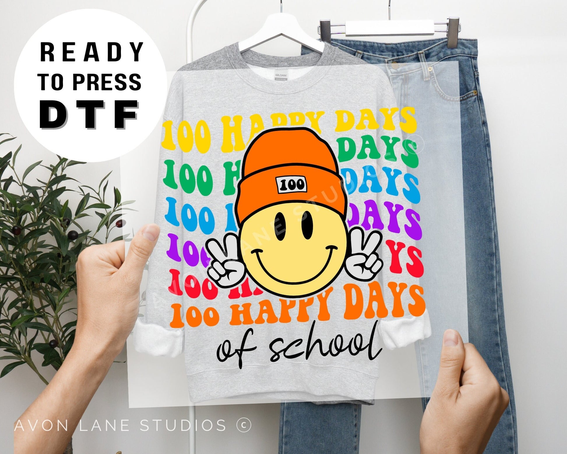 100 Happy Days of School, DTF Transfers, Ready to Press, T-shirt Transfers, Heat Transfer, Direct to Film, Smiley Face with Beanie