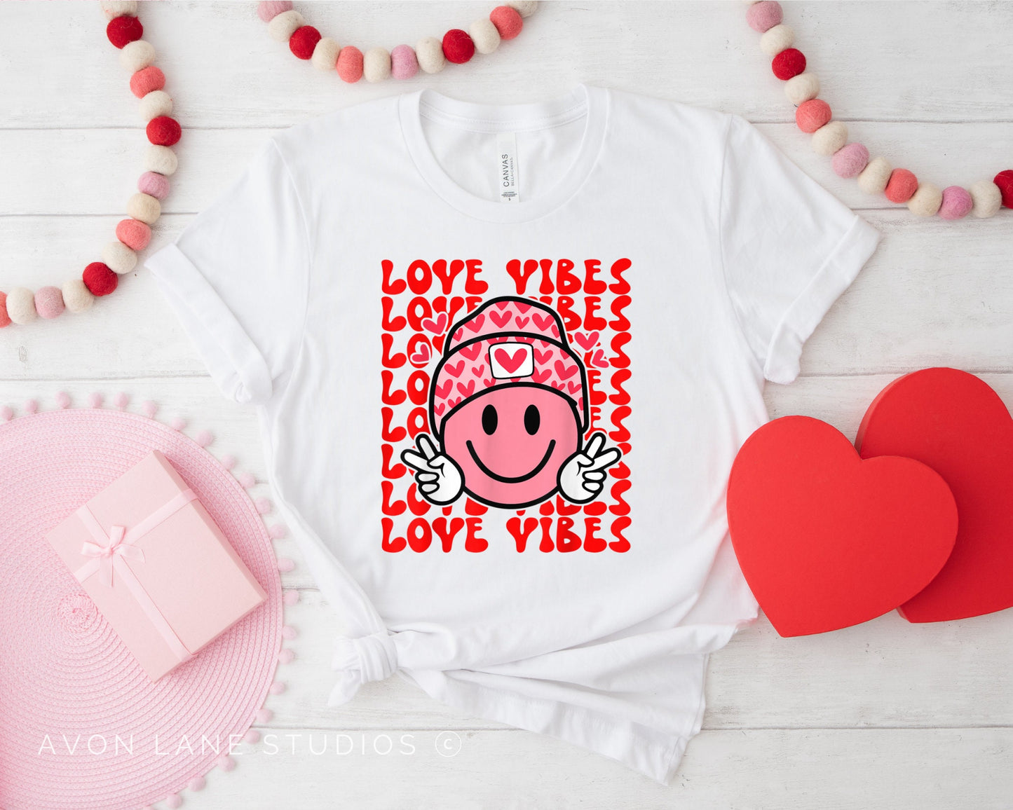 Love Vibes Smiley Face, Groovy Valentine DTF, Ready to Press, Heat Transfer, Valentine’s Day Direct to Film, Retro Smiley Face