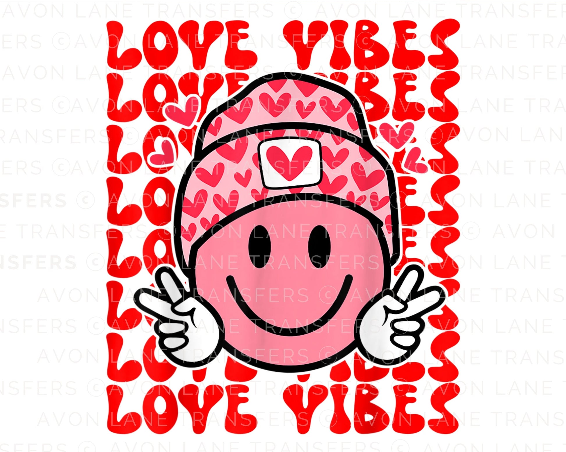 Love Vibes Smiley Face, Groovy Valentine DTF, Ready to Press, Heat Transfer, Valentine’s Day Direct to Film, Retro Smiley Face