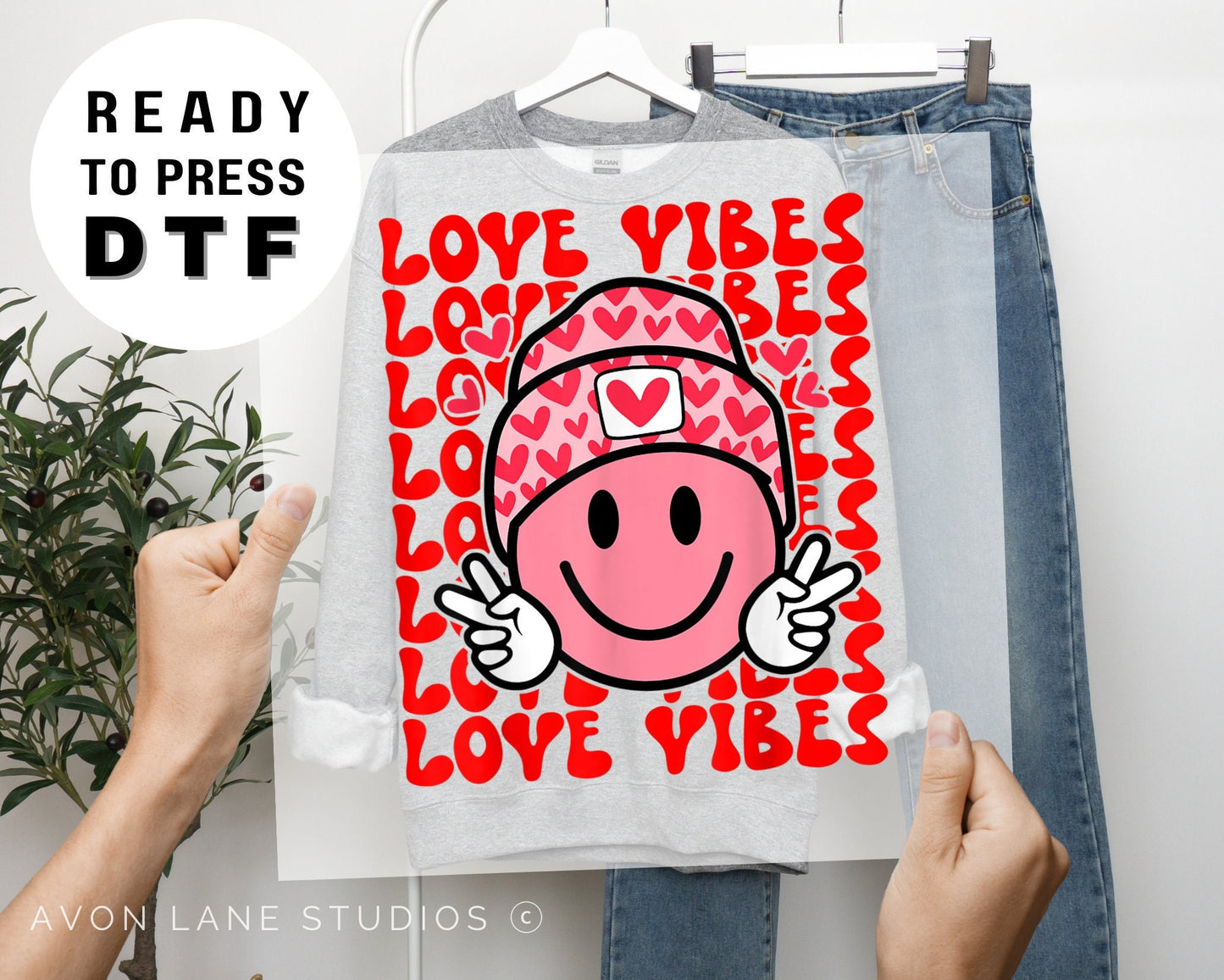 Love Vibes Smiley Face, Groovy Valentine DTF, Ready to Press, Heat Transfer, Valentine’s Day Direct to Film, Retro Smiley Face