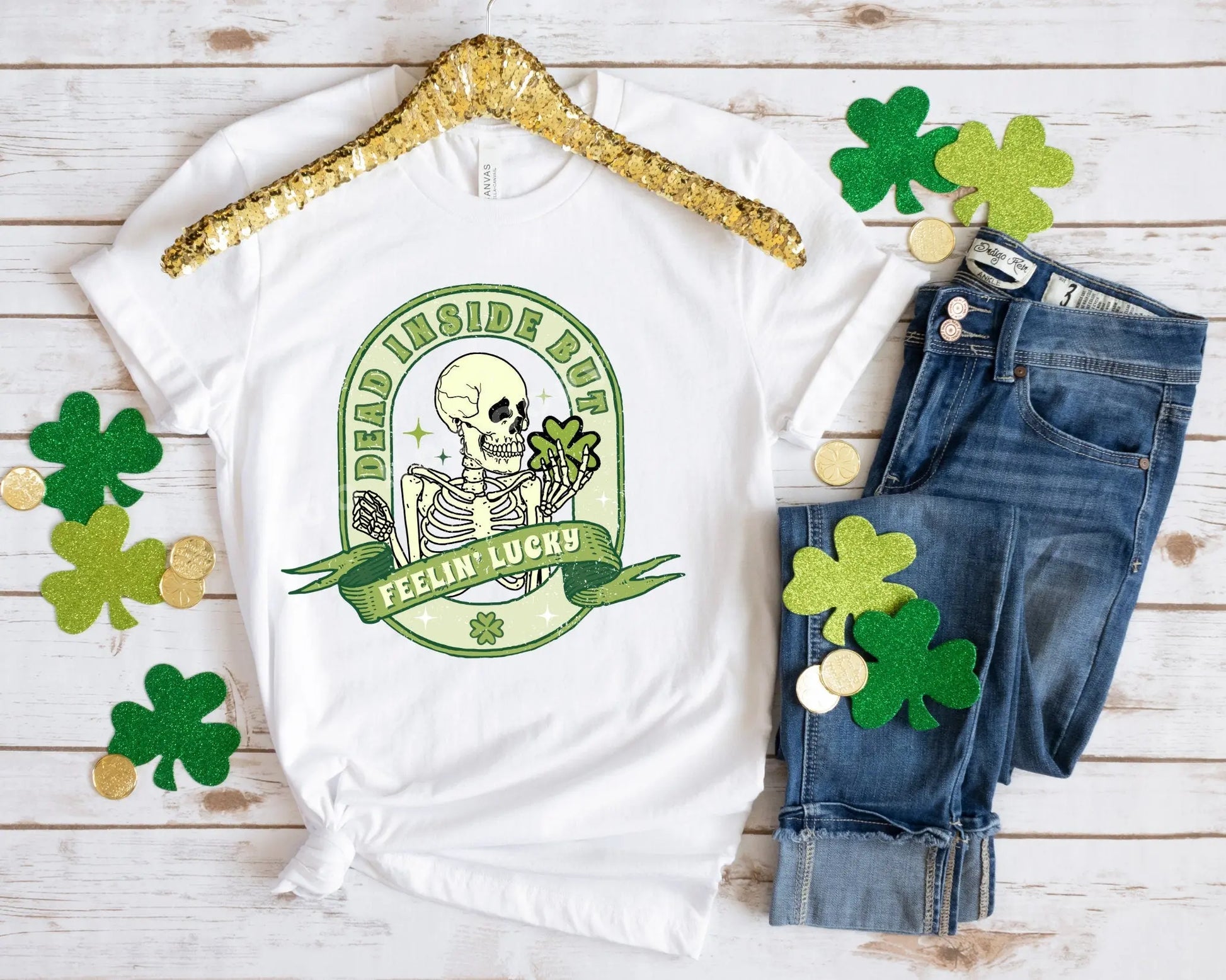 Dead Inside But Feeling Lucky, DTF Transfer, St. Patrick's Day Tshirt Transfer, St. Patricks Day Transfer, St.Patty's Skull, Skellie
