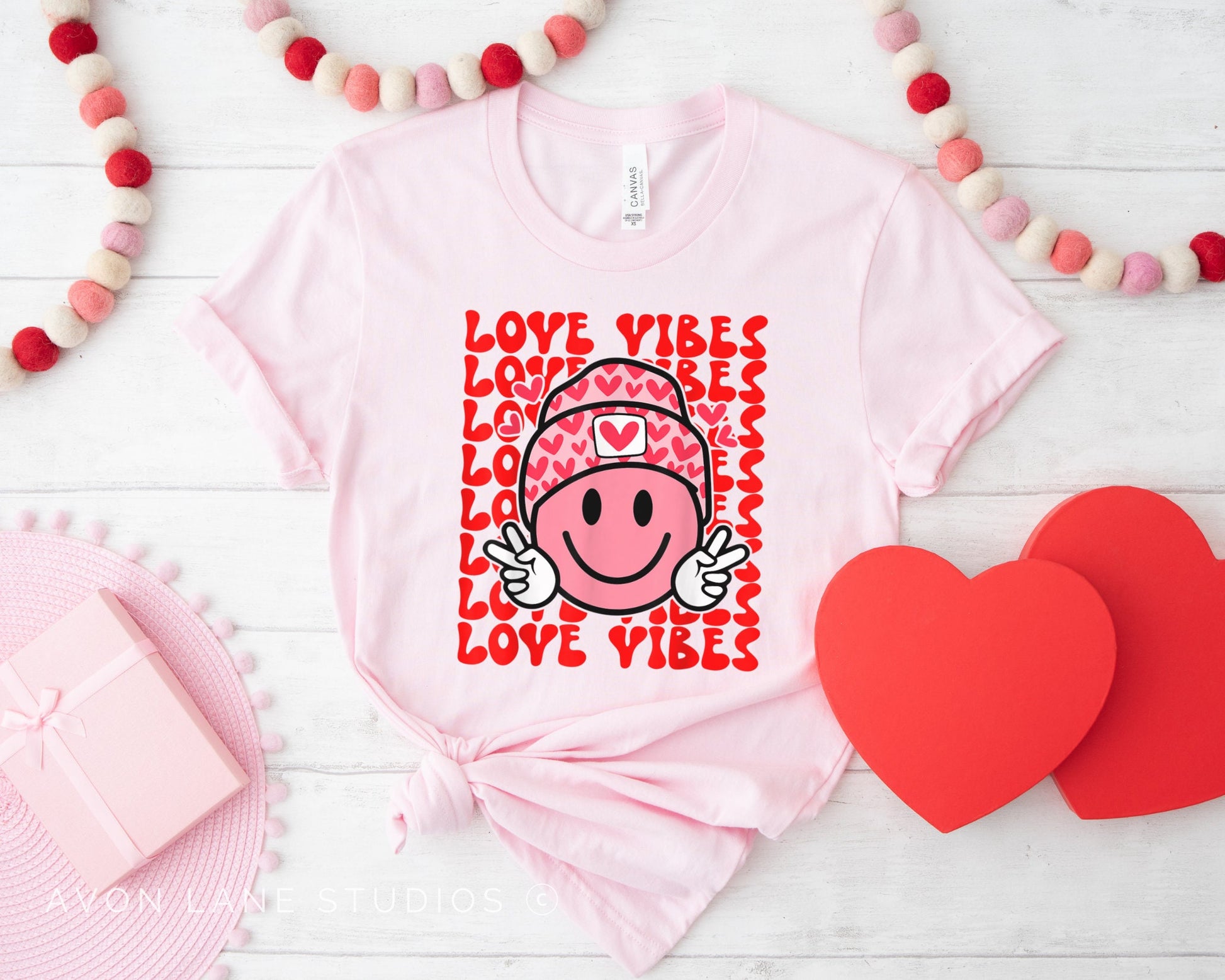 Love Vibes Smiley Face, Groovy Valentine DTF, Ready to Press, Heat Transfer, Valentine’s Day Direct to Film, Retro Smiley Face