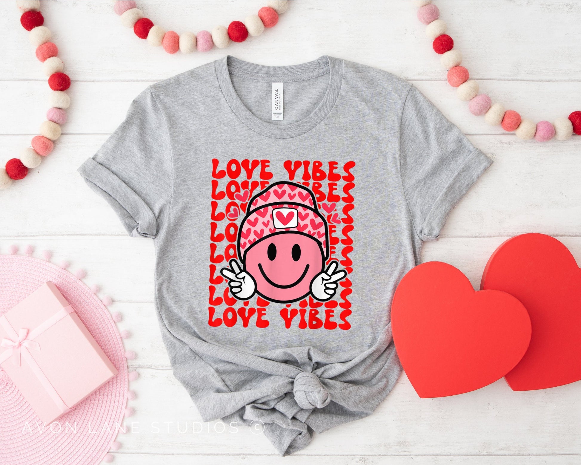 Love Vibes Smiley Face, Groovy Valentine DTF, Ready to Press, Heat Transfer, Valentine’s Day Direct to Film, Retro Smiley Face