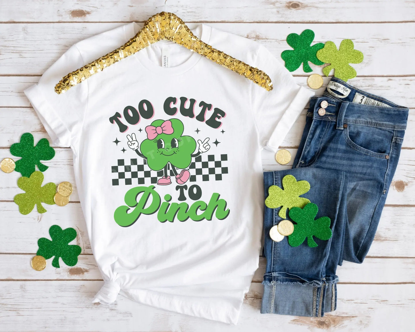Too Cute To Pinch, dtf transfer, Girl St Patrick Day, Tshirt Transfer, Clover Dtf, Shamrock Dtf, St. Patrick's Day Tshirt Transfer