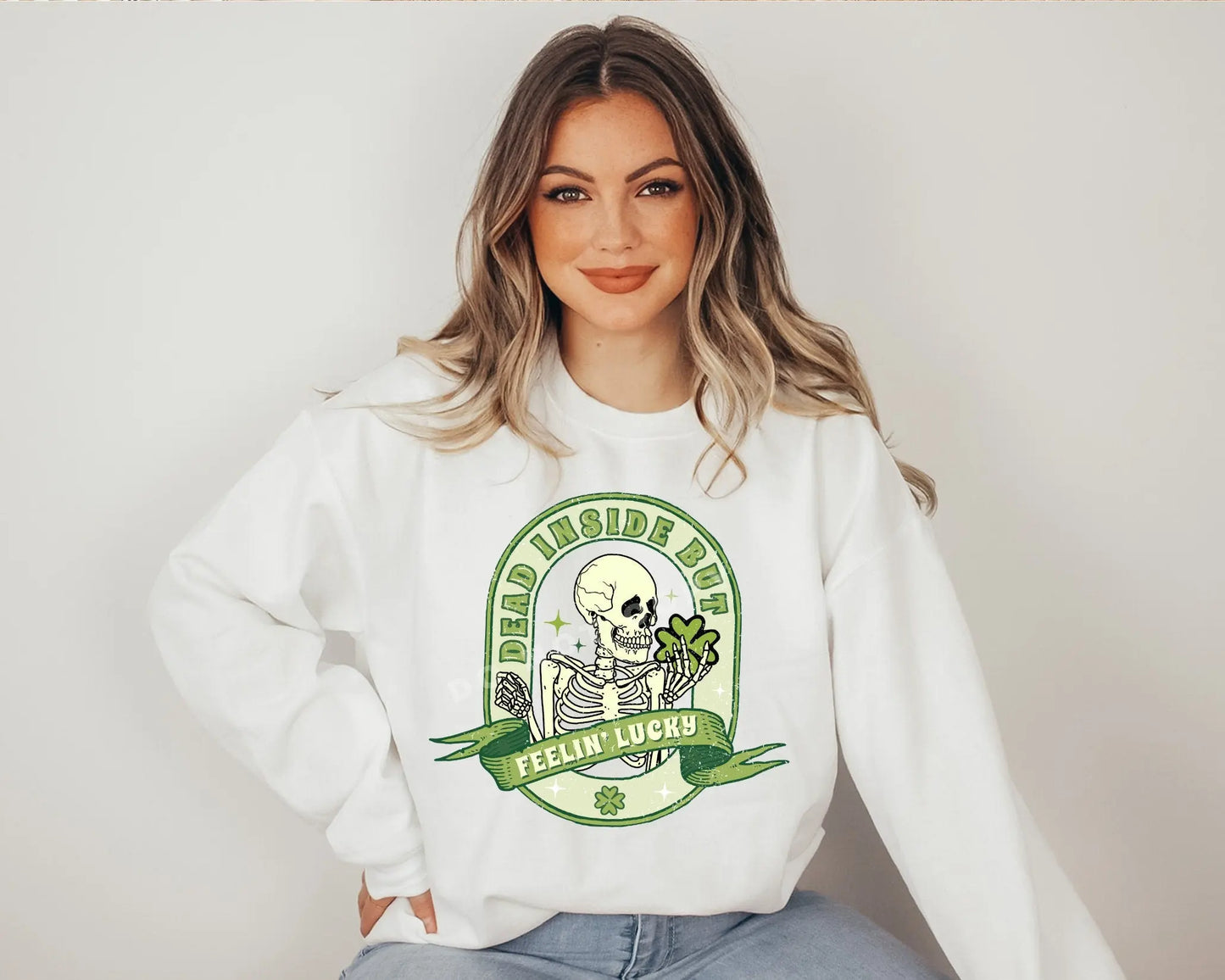 Dead Inside But Feeling Lucky, DTF Transfer, St. Patrick's Day Tshirt Transfer, St. Patricks Day Transfer, St.Patty's Skull, Skellie