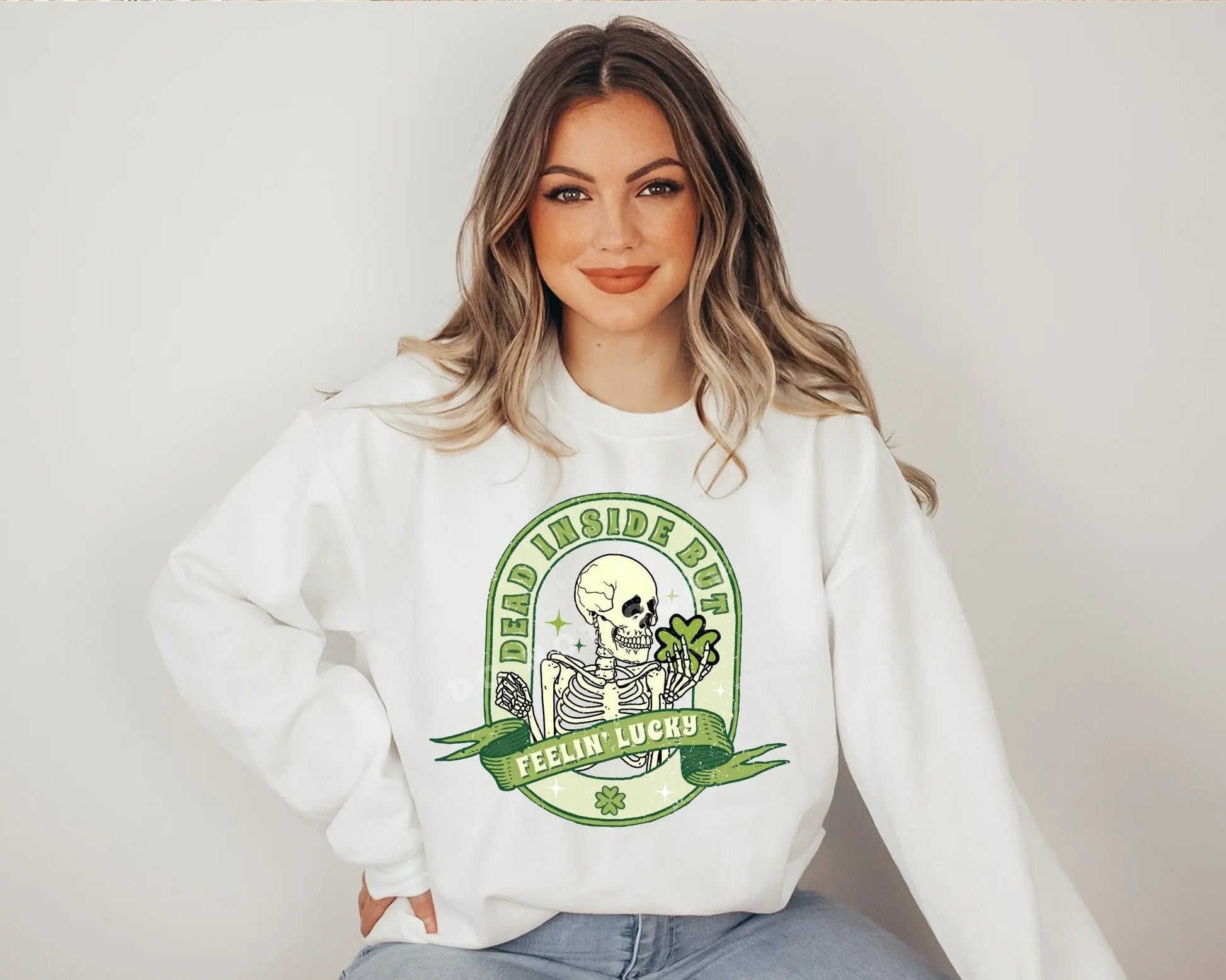 Dead Inside But Feeling Lucky, DTF Transfer, St. Patrick's Day Tshirt Transfer, St. Patricks Day Transfer, St.Patty's Skull, Skellie