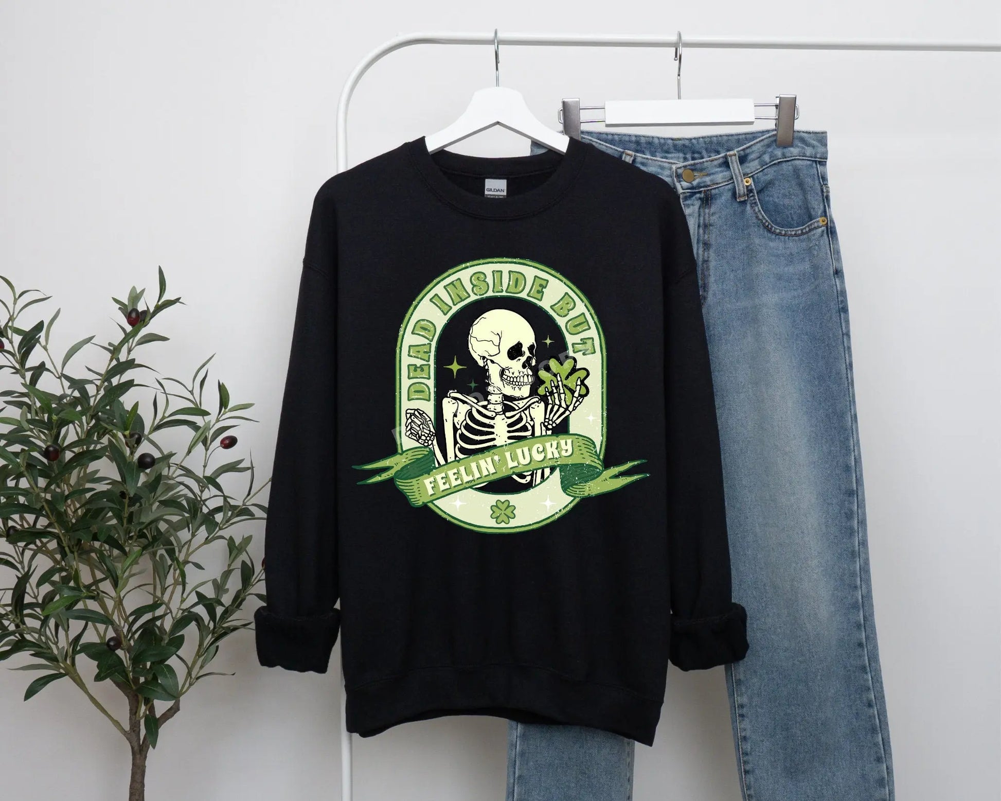 Dead Inside But Feeling Lucky, DTF Transfer, St. Patrick's Day Tshirt Transfer, St. Patricks Day Transfer, St.Patty's Skull, Skellie