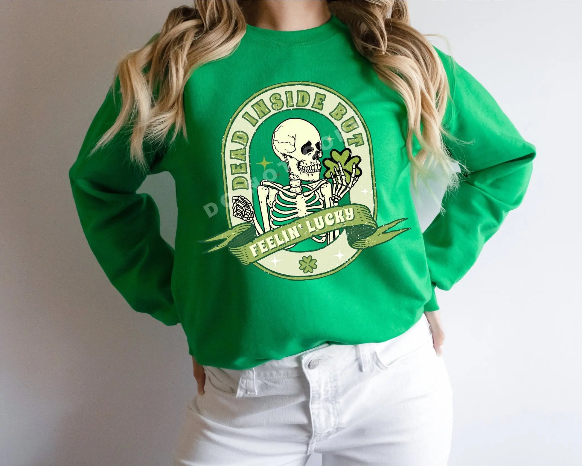 Dead Inside But Feeling Lucky, DTF Transfer, St. Patrick's Day Tshirt Transfer, St. Patricks Day Transfer, St.Patty's Skull, Skellie