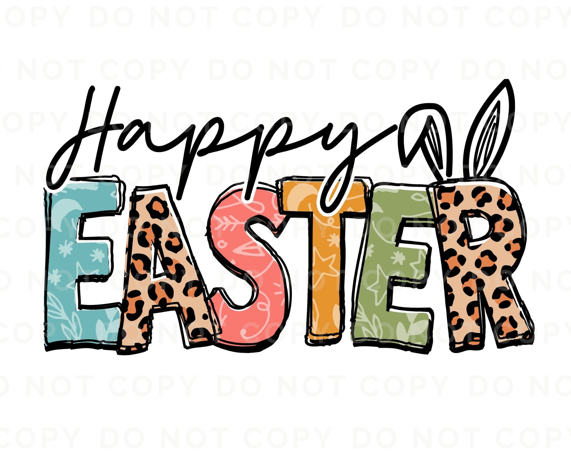 Happy Easter DTF Transfer, Ready to Press, Shirt Transfers, Heat Transfer, Direct to Film, Easter Direct to Film, Leopard, Bunny Ears