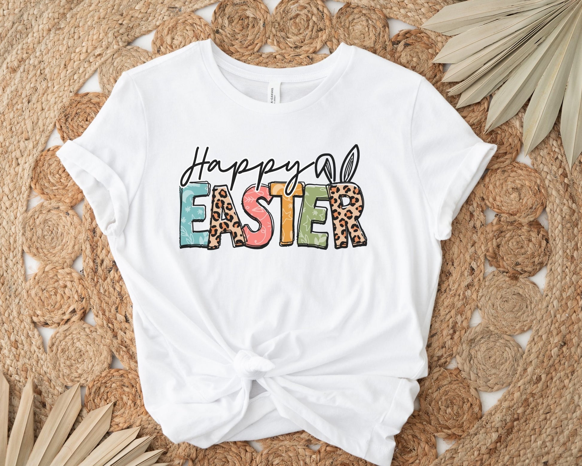 Happy Easter DTF Transfer, Ready to Press, Shirt Transfers, Heat Transfer, Direct to Film, Easter Direct to Film, Leopard, Bunny Ears