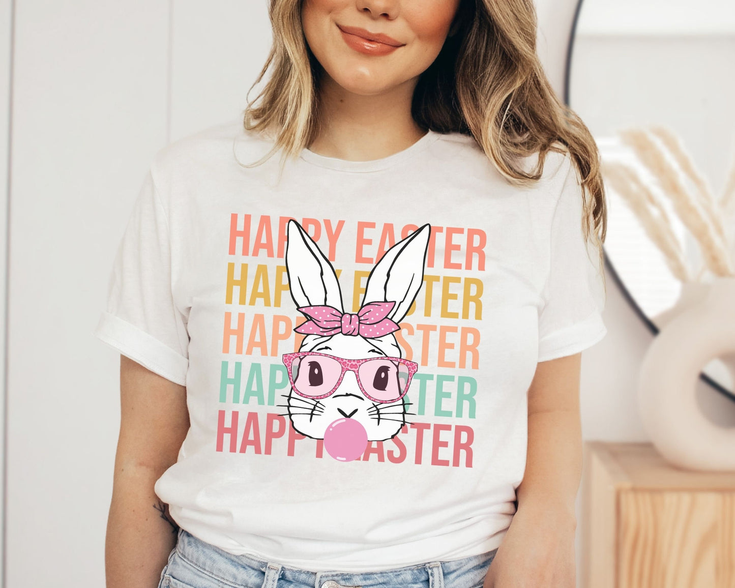 Happy Easter Stacked Bunny Rabbit dtf, Ready to Press, T-shirt Transfers, Heat Transfer, Direct to Film, Retro Easter, Groovy Hunny Bunny