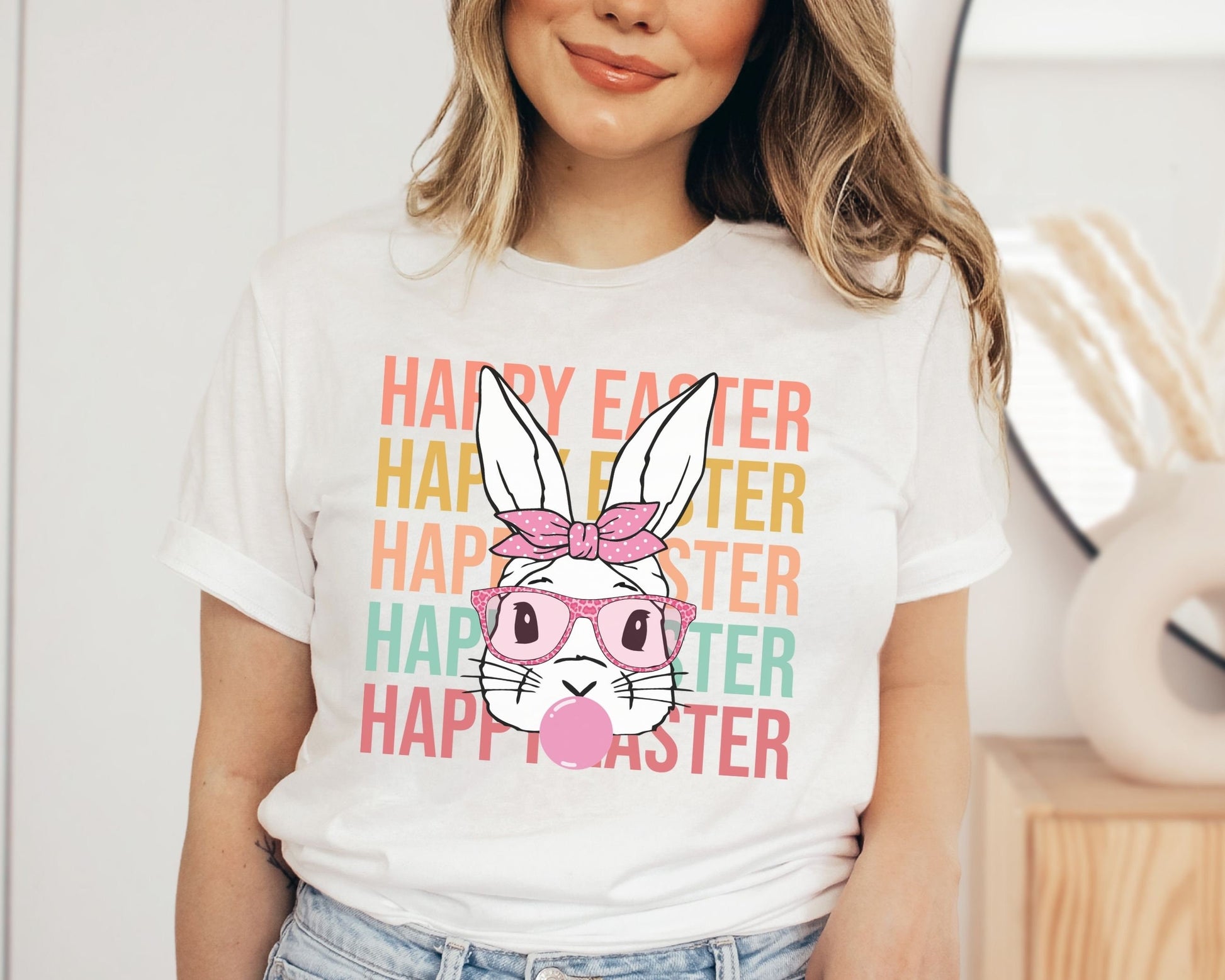 Happy Easter Stacked Bunny Rabbit dtf, Ready to Press, T-shirt Transfers, Heat Transfer, Direct to Film, Retro Easter, Groovy Hunny Bunny