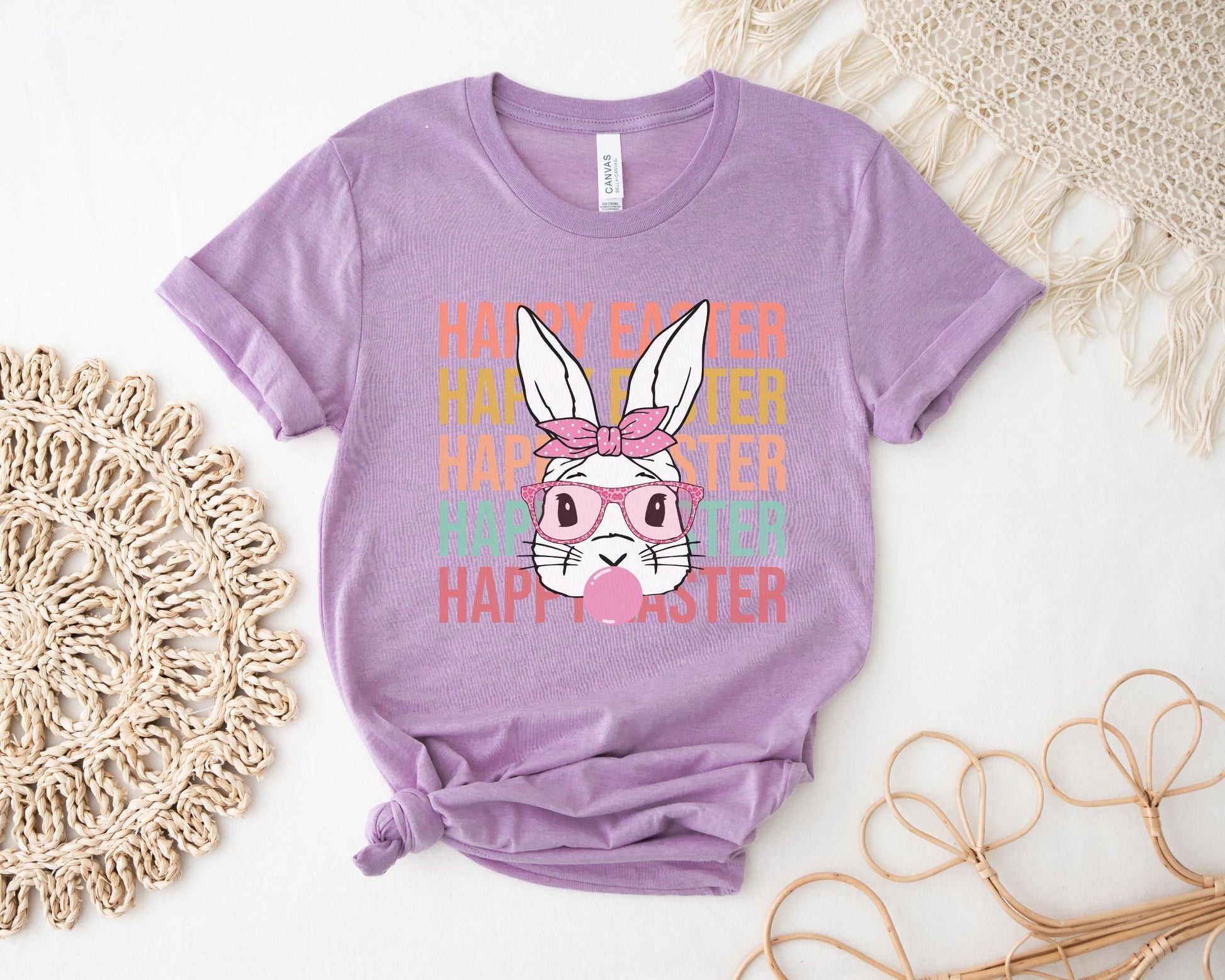 Happy Easter Stacked Bunny Rabbit dtf, Ready to Press, T-shirt Transfers, Heat Transfer, Direct to Film, Retro Easter, Groovy Hunny Bunny