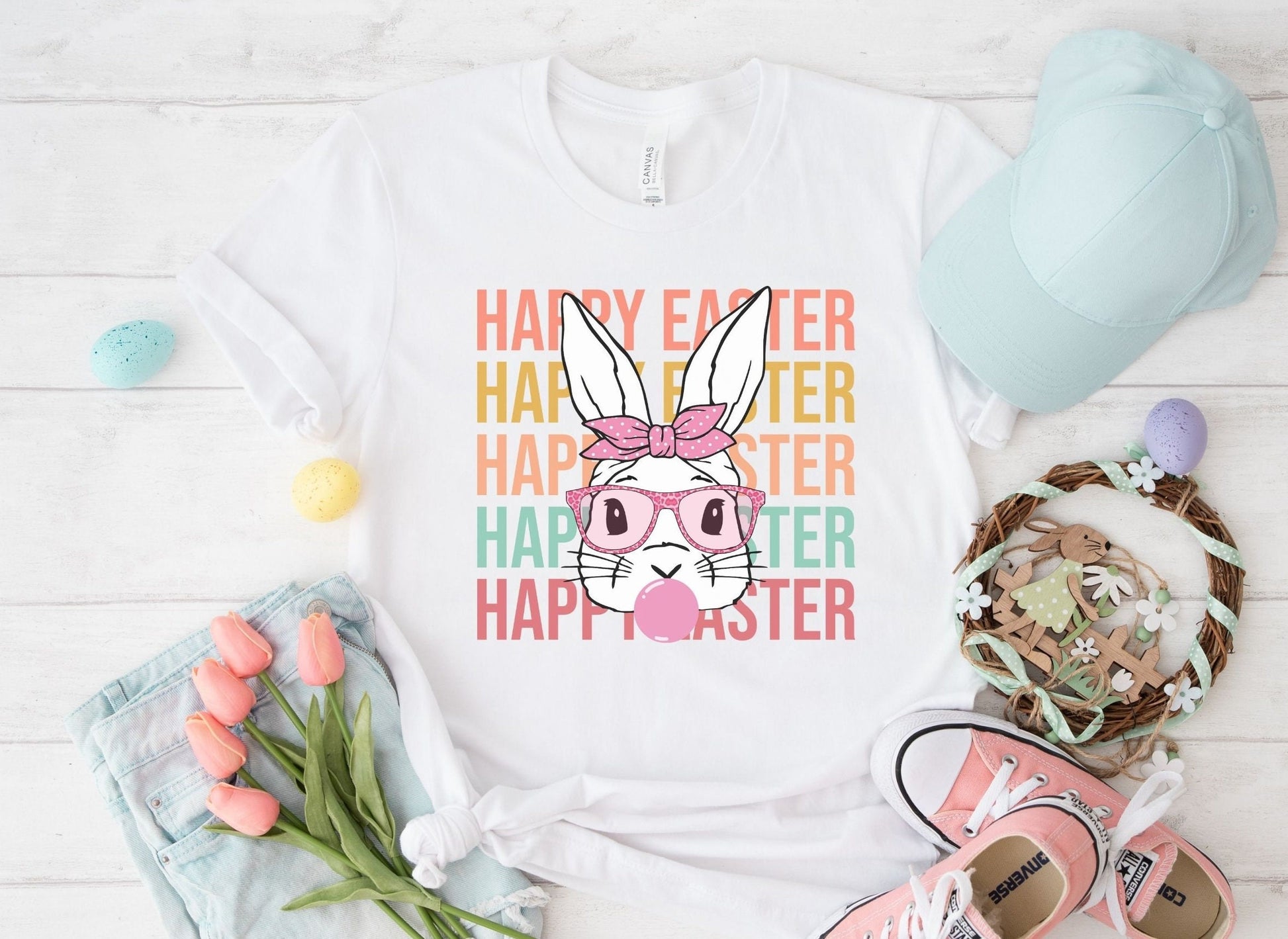 Happy Easter Stacked Bunny Rabbit dtf, Ready to Press, T-shirt Transfers, Heat Transfer, Direct to Film, Retro Easter, Groovy Hunny Bunny