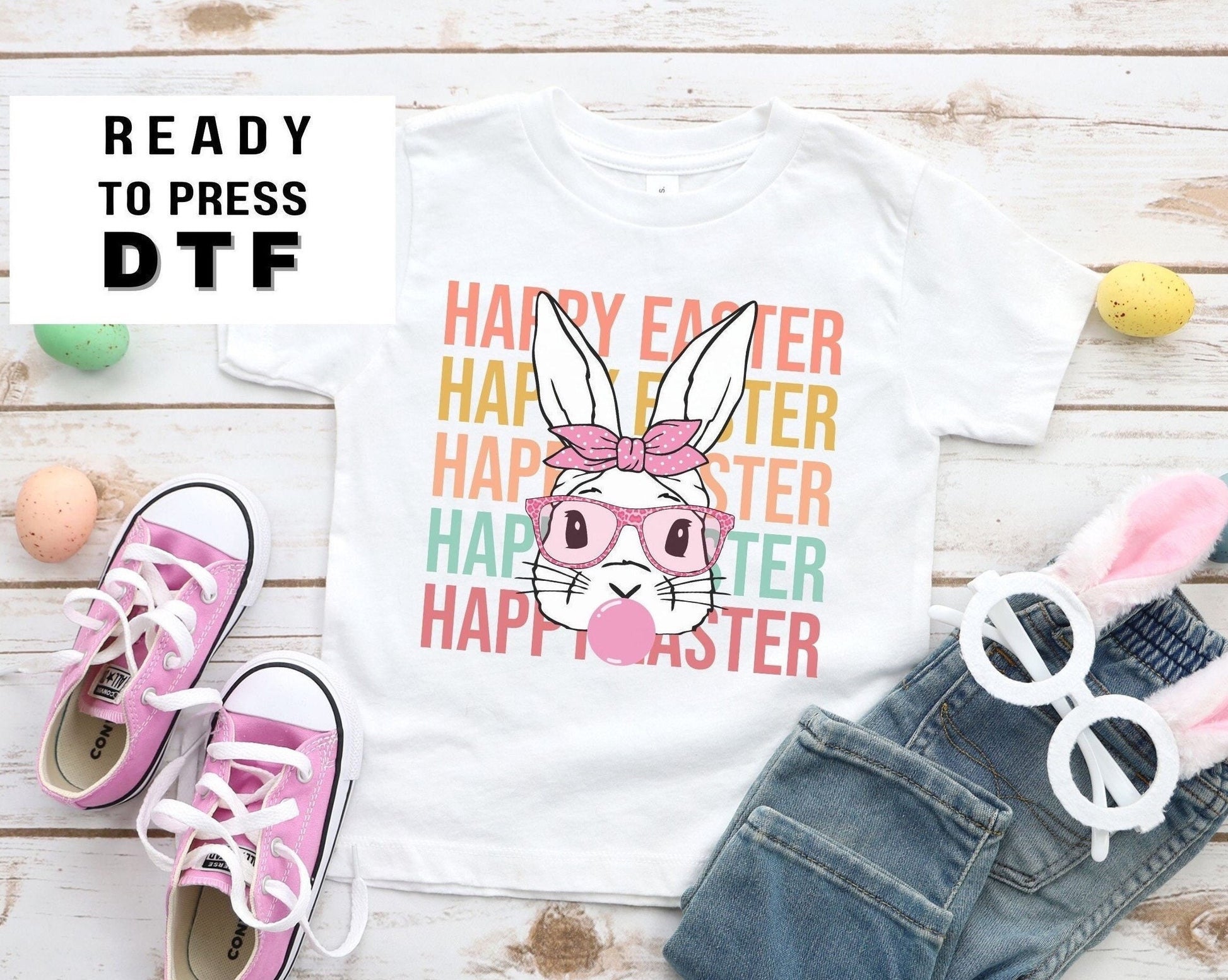 Happy Easter Stacked Bunny Rabbit dtf, Ready to Press, T-shirt Transfers, Heat Transfer, Direct to Film, Retro Easter, Groovy Hunny Bunny