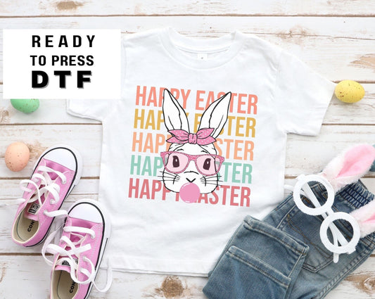 Happy Easter Stacked Bunny Rabbit dtf, Ready to Press, T-shirt Transfers, Heat Transfer, Direct to Film, Retro Easter, Groovy Hunny Bunny