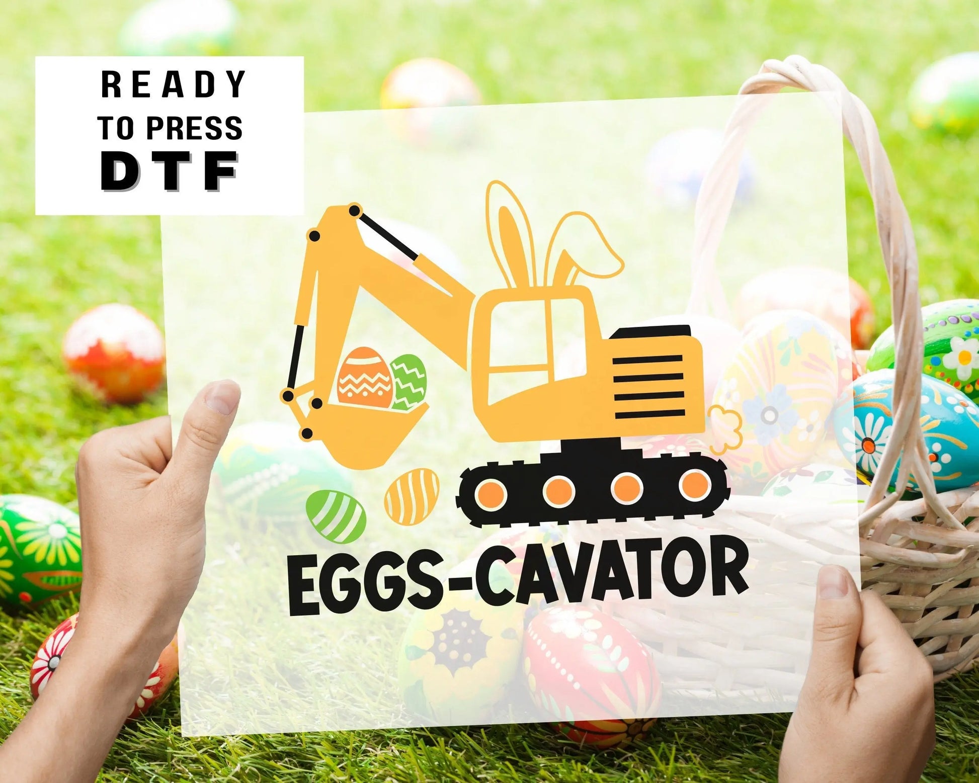 Eggs-cavator DTF Transfers | Ready to Press | T-shirt Transfers | Heat Transfer | Easter Direct to Film Prints | Boys Easter Shirt dtf