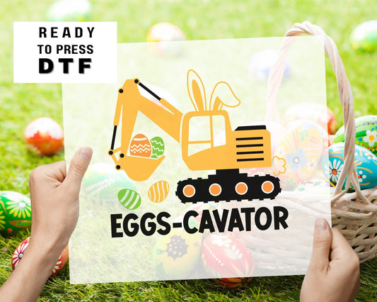 Eggs-cavator DTF Transfers | Ready to Press | T-shirt Transfers | Heat Transfer | Easter Direct to Film Prints | Boys Easter Shirt dtf