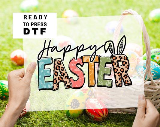 Happy Easter DTF Transfer, Ready to Press, Shirt Transfers, Heat Transfer, Direct to Film, Easter Direct to Film, Leopard, Bunny Ears