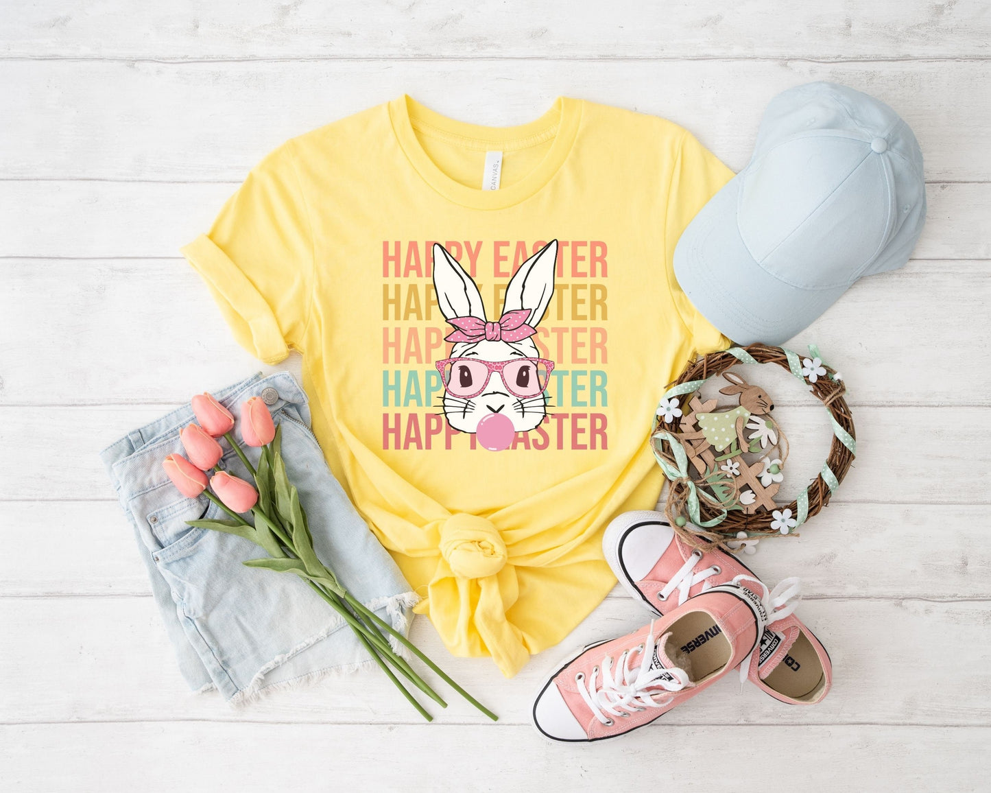 Happy Easter Stacked Bunny Rabbit dtf, Ready to Press, T-shirt Transfers, Heat Transfer, Direct to Film, Retro Easter, Groovy Hunny Bunny