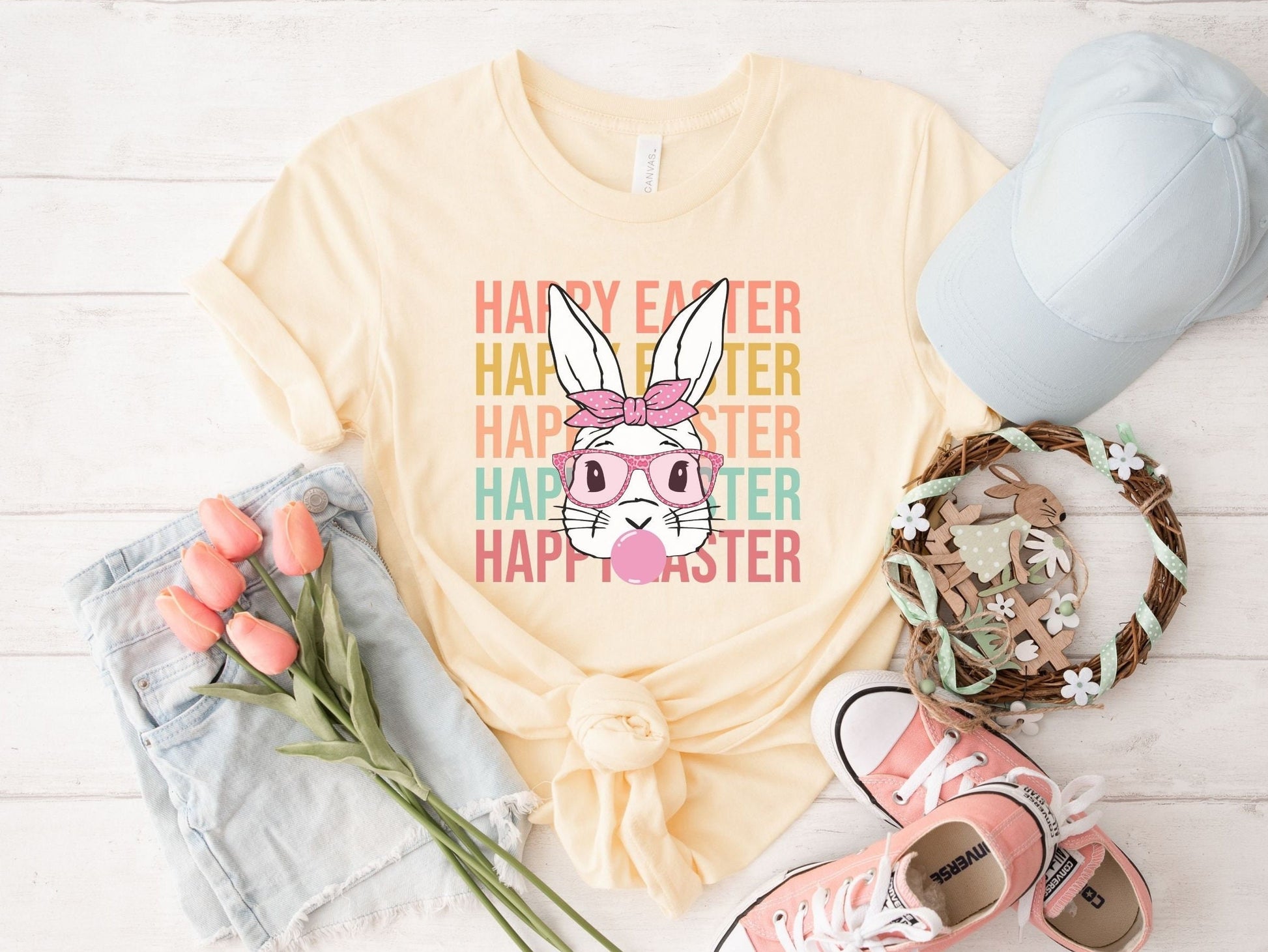 Happy Easter Stacked Bunny Rabbit dtf, Ready to Press, T-shirt Transfers, Heat Transfer, Direct to Film, Retro Easter, Groovy Hunny Bunny