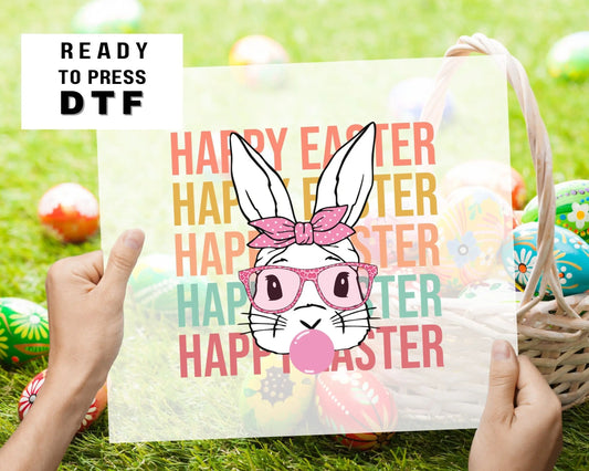 Happy Easter Stacked Bunny Rabbit dtf, Ready to Press, T-shirt Transfers, Heat Transfer, Direct to Film, Retro Easter, Groovy Hunny Bunny