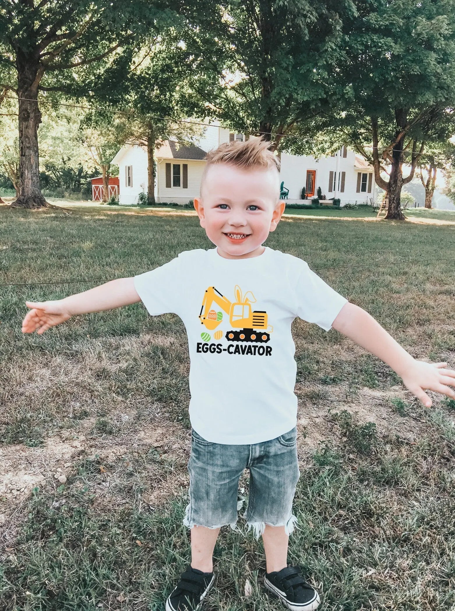 Eggs-cavator DTF Transfers | Ready to Press | T-shirt Transfers | Heat Transfer | Easter Direct to Film Prints | Boys Easter Shirt dtf