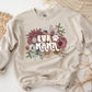 A direct to film transfer that has a floral background with the words Fur Mama overlayed on top. Fur Mama is written in a white colored retro font. The DTF transfer is a cold peel ready to press transfer.