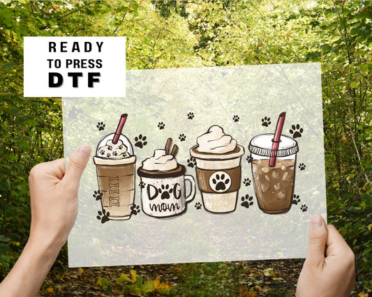 Dog Mom Lattes dtf, Heat Transfer, Ready to Press, Direct to Film, Cute Dogs Coffee Cups, Dog Mom Tshirt Transfer, Dog Lover, Dog Mama dtf,