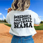 A direct to film transfer that says Somebody&#39;s Loud mouth Softball Mom. Back and front option. Front design is of baseball smiley face. The DTF transfer is a cold peel ready to press transfer.