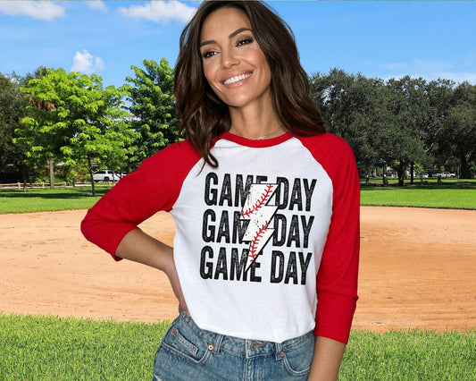 Baseball Game Day Stacked Lightning Bolt DTF transfer, Baseball Mom tshirt Transfer, Baseball dtf, Ready to Press, Direct to Film