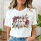 A direct to film transfer that has a floral background with the words Fur Mama overlayed on top. Fur Mama is written in a white colored retro font. The DTF transfer is a cold peel ready to press transfer.