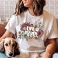 A direct to film transfer that has a floral background with the words Fur Mama overlayed on top. Fur Mama is written in a white colored retro font. The DTF transfer is a cold peel ready to press transfer.