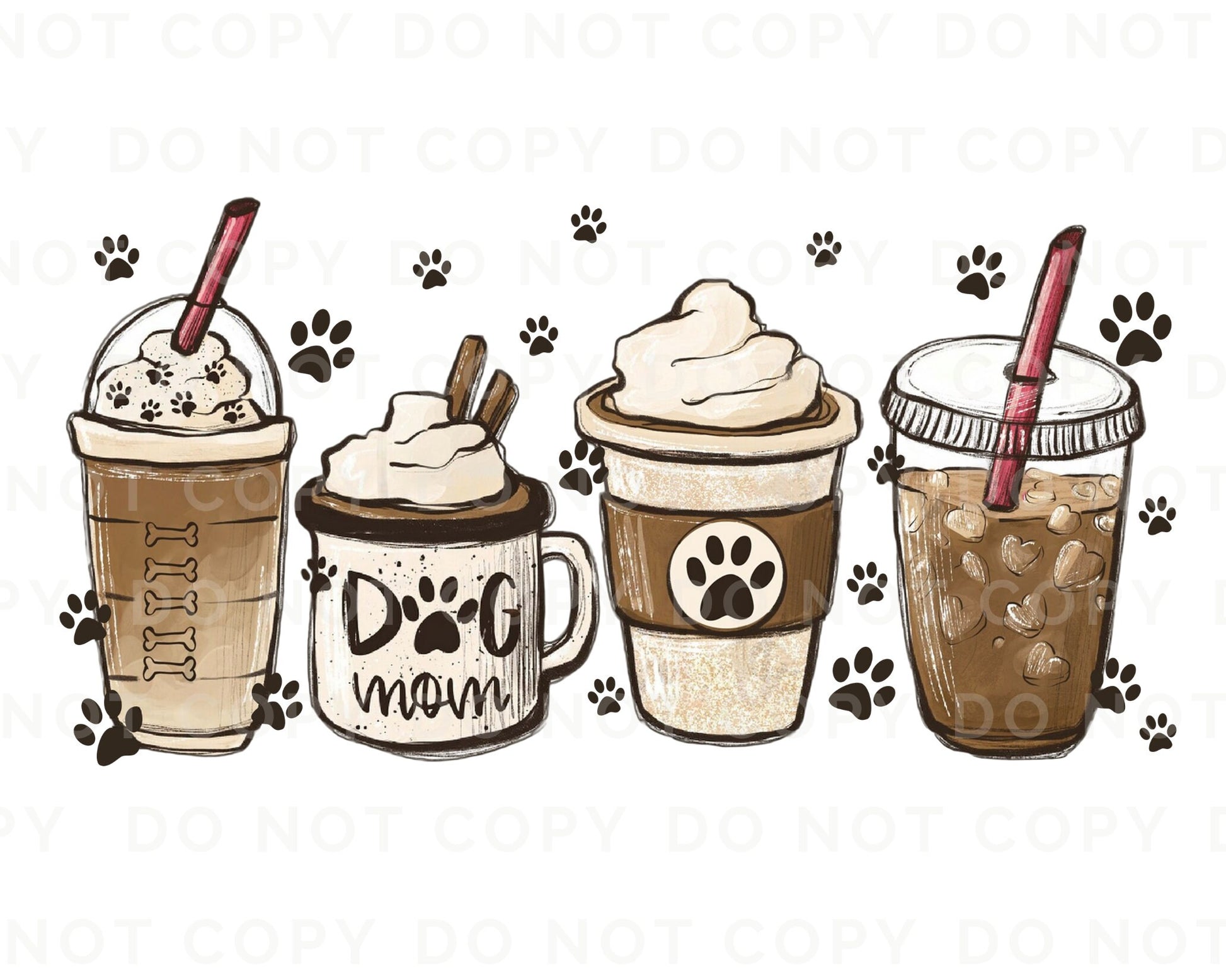 Dog Mom Lattes dtf, Heat Transfer, Ready to Press, Direct to Film, Cute Dogs Coffee Cups, Dog Mom Tshirt Transfer, Dog Lover, Dog Mama dtf,