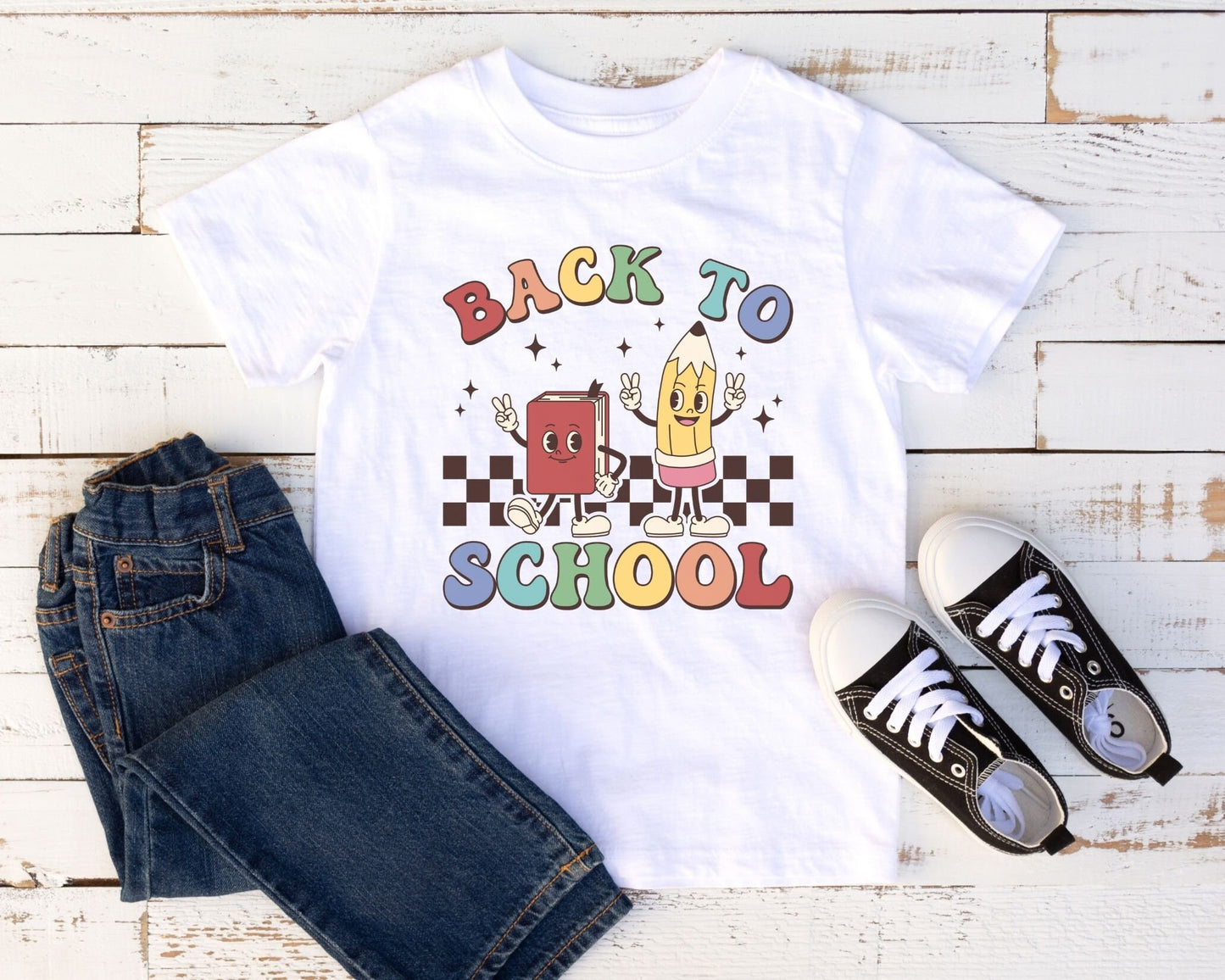 Retro Back to School dtf, First Day of School, Heat Transfer, Ready to Press, Direct to Film, Teacher Shirt Transfer, Pencil, Book