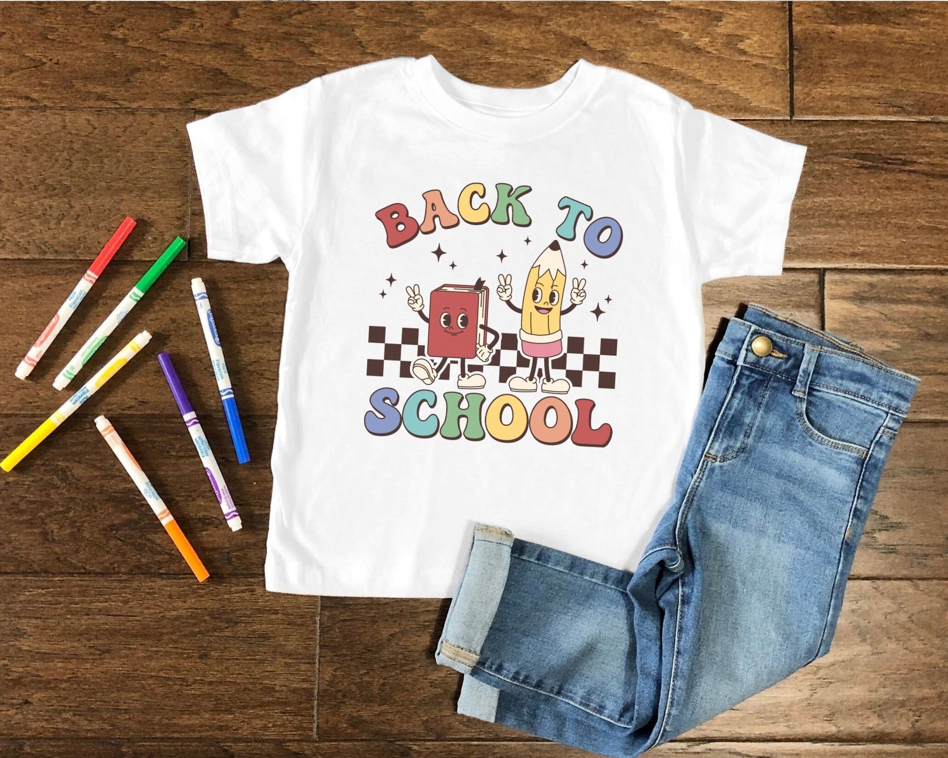 Retro Back to School dtf, First Day of School, Heat Transfer, Ready to Press, Direct to Film, Teacher Shirt Transfer, Pencil, Book