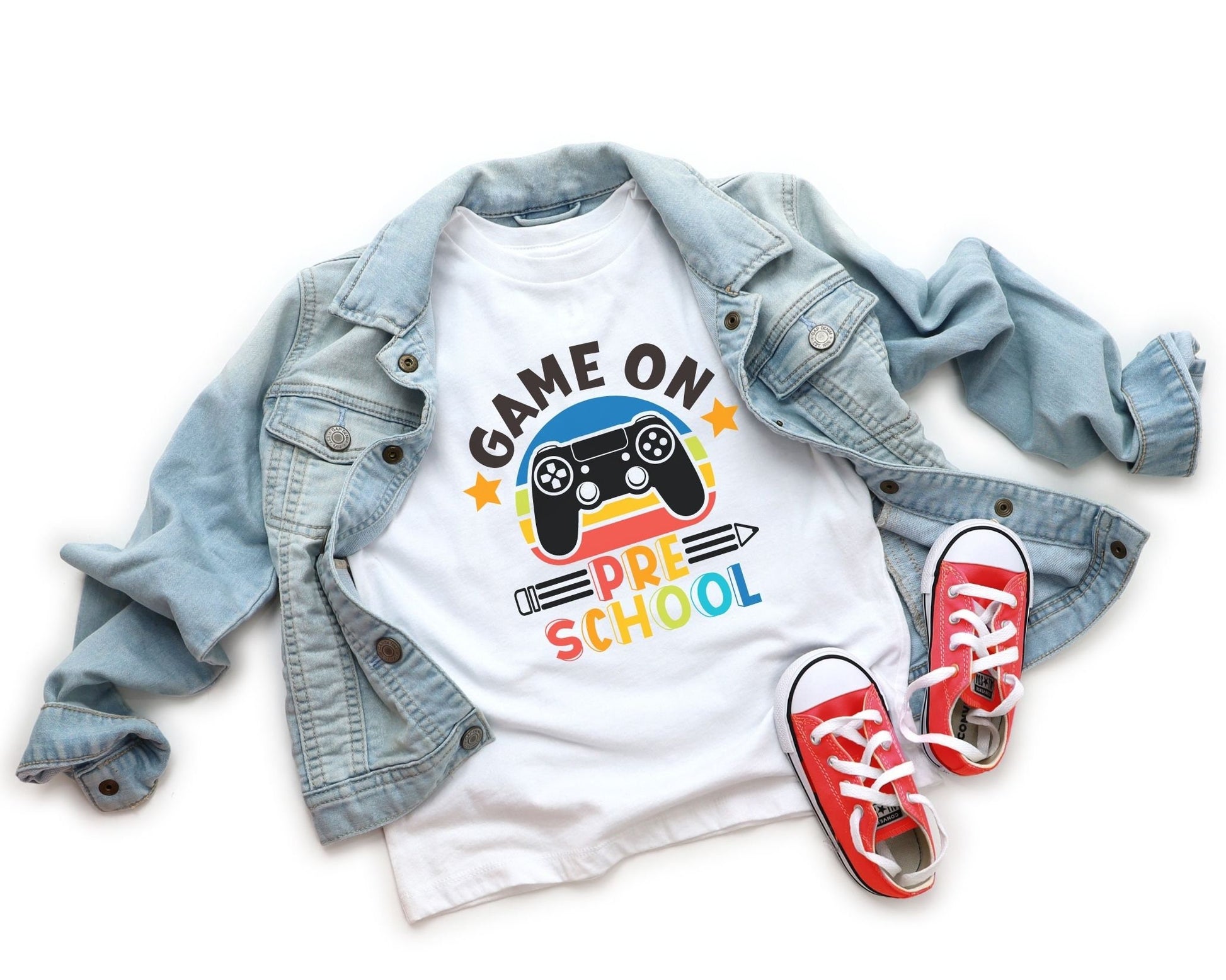 DTF Transfer, First Day of School, Heat Transfer, Ready to Press, Direct to Film, Video Game, Remote Controller, Game On Preschool