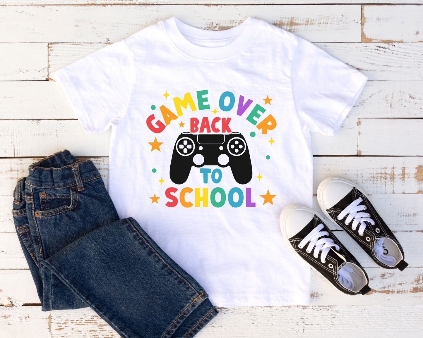 DTF Transfer, First Day of School, Heat Transfer, Ready to Press, Direct to Film, Video Game, Remote Controller, Game Over Back to School