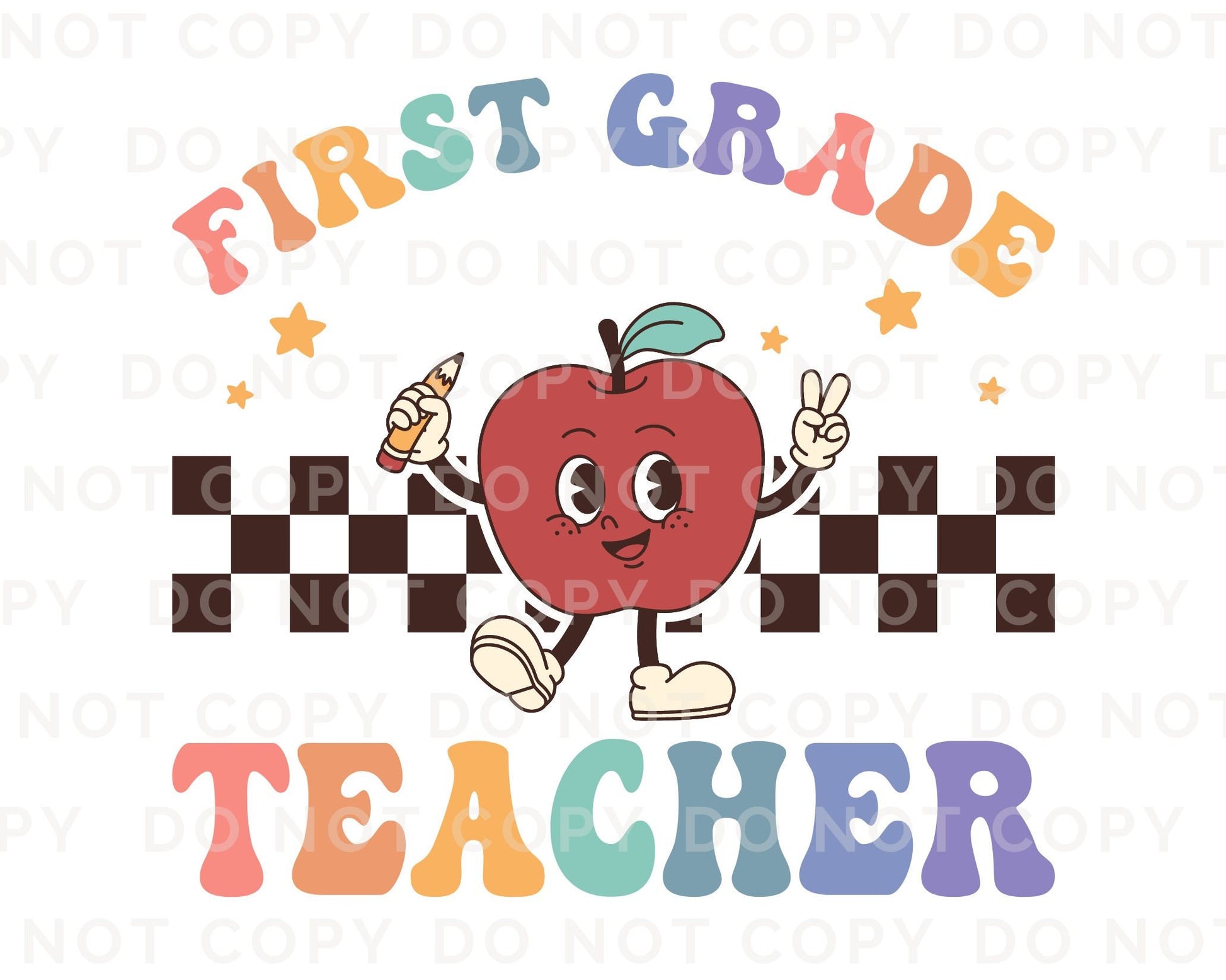 DTF transfer, First Day of School, Heat Transfer, Ready to Press, Direct to Film, Back to School, Retro, Apple, First Grade Teacher