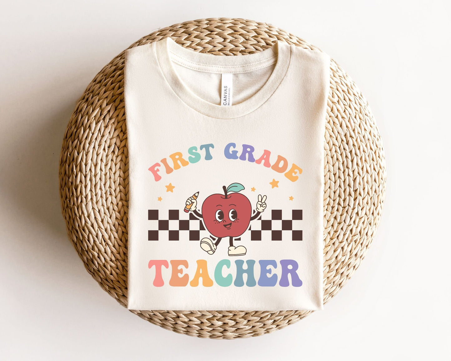 DTF transfer, First Day of School, Heat Transfer, Ready to Press, Direct to Film, Back to School, Retro, Apple, First Grade Teacher