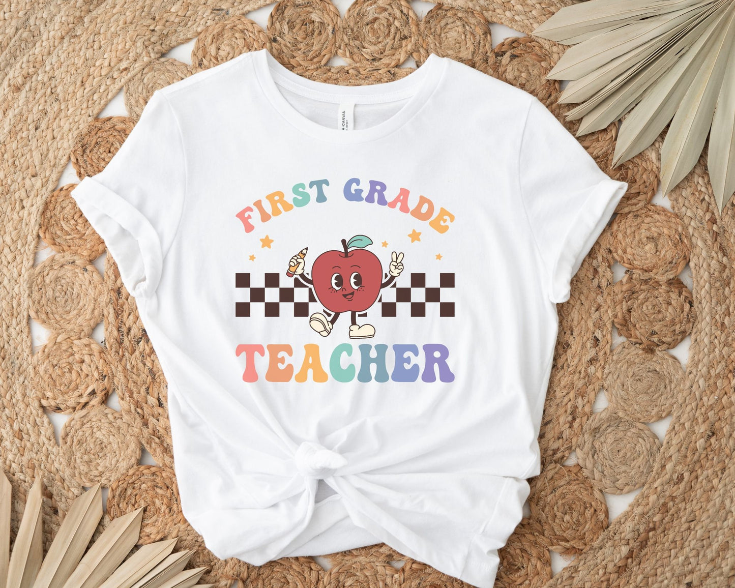 DTF transfer, First Day of School, Heat Transfer, Ready to Press, Direct to Film, Back to School, Retro, Apple, First Grade Teacher