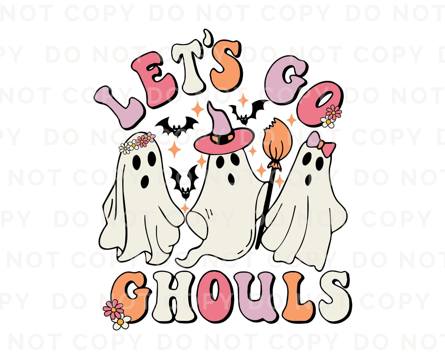 DTF Transfers, Ready to Press, T-shirt Transfers, Heat Transfer, Direct to Film, Retro Halloween, Fall Transfer, Cute Ghost, Let's Go Ghouls