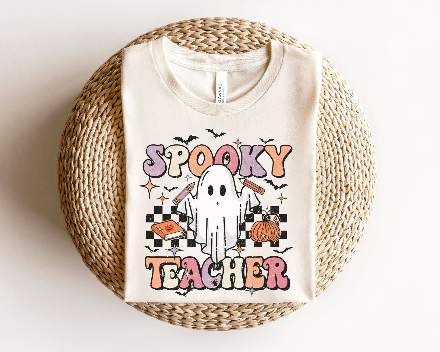 DTF Transfers, Ready to Press, T-shirt Transfers, Heat Transfer, Direct to Film, Custom Transfers, Halloween, Spooky Teacher Retro Ghost