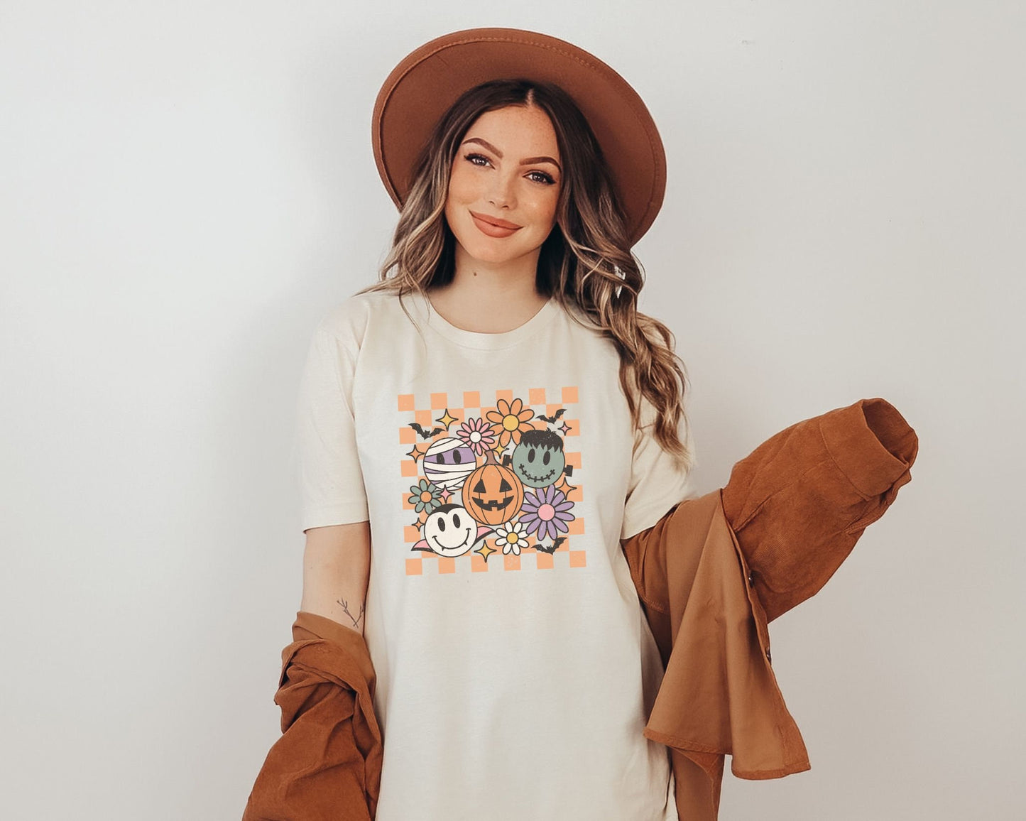 DTF Transfers, Ready to Press, T-shirt Transfers, Heat Transfer, Direct to Film, Custom Transfers, Retro, Checkered Halloween Smiley Crew