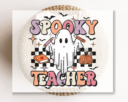 DTF Transfers, Ready to Press, T-shirt Transfers, Heat Transfer, Direct to Film, Custom Transfers, Halloween, Spooky Teacher Retro Ghost