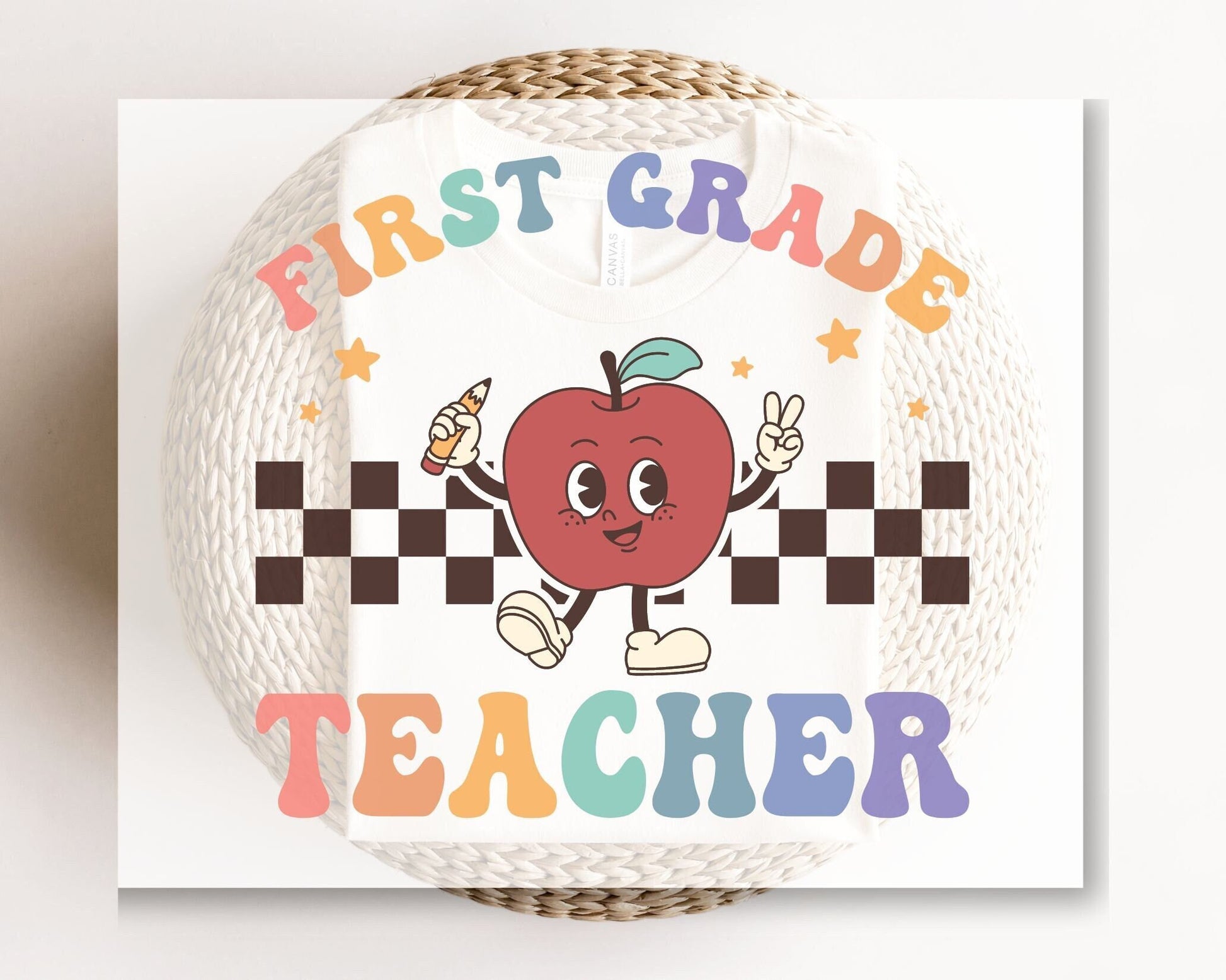 DTF transfer, First Day of School, Heat Transfer, Ready to Press, Direct to Film, Back to School, Retro, Apple, First Grade Teacher