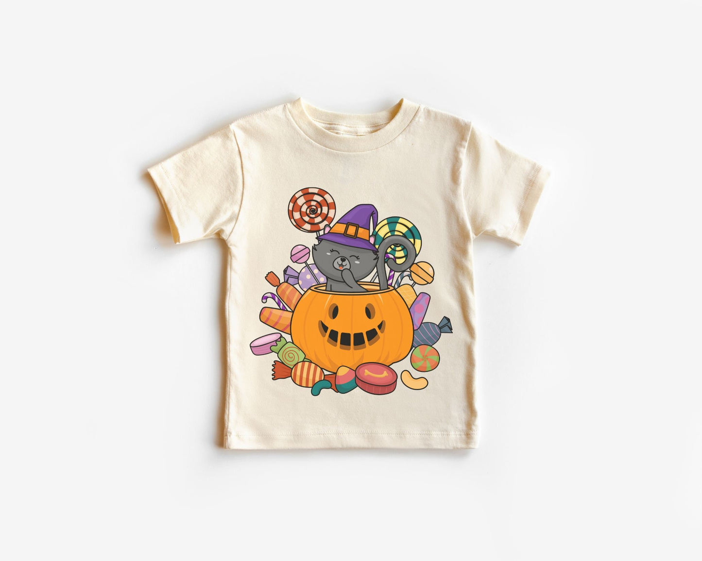 DTF Transfers, Ready to Press, T-shirt Transfers, Heat Transfer, Direct to Film, Custom Transfers, Halloween, Cute Cat in Pumpkin with Candy