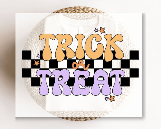 DTF Transfers, Ready to Press, T-shirt Transfers, Heat Transfer, Direct to Film, Halloween, Fall, Retro Checkered Trick or Treat