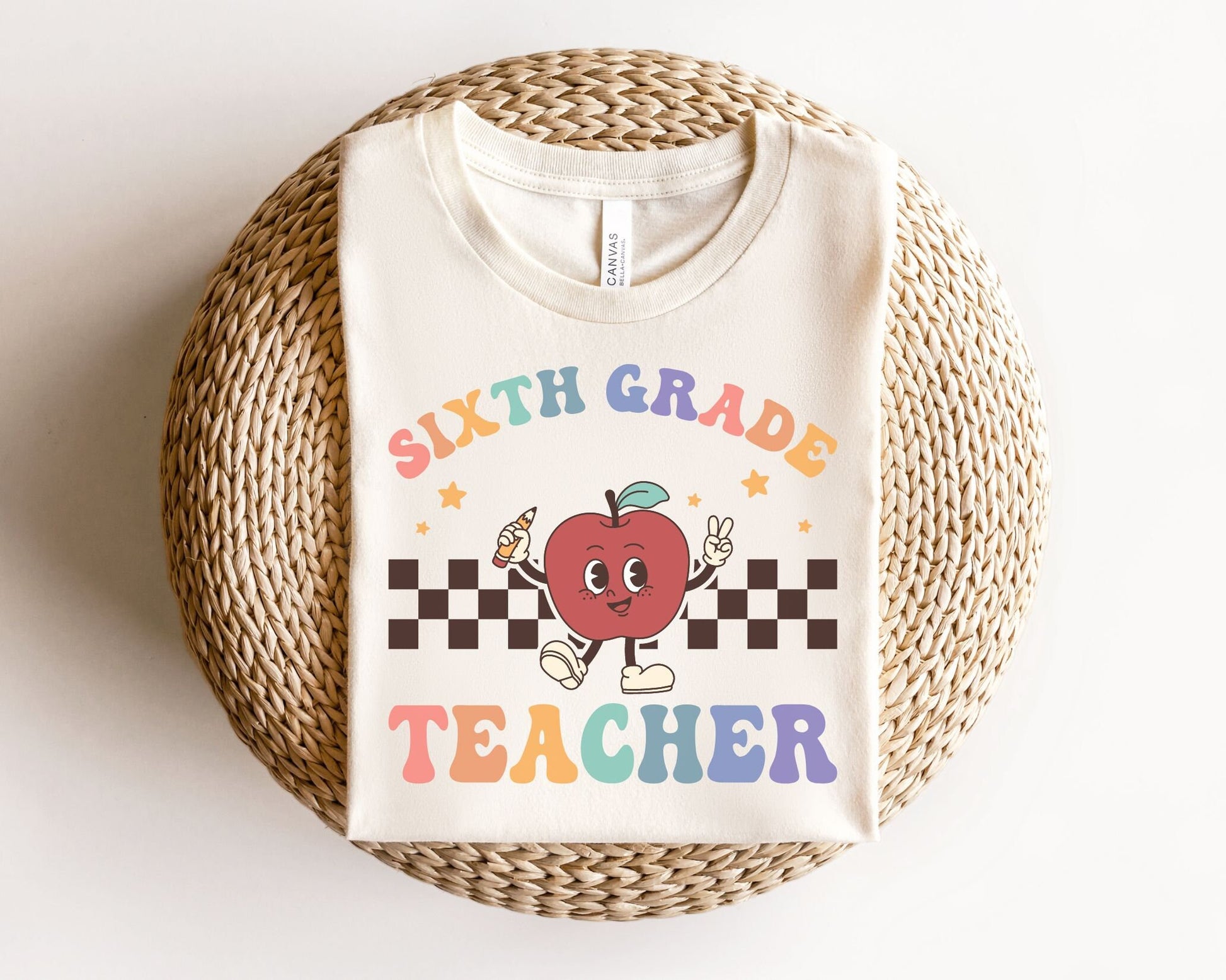 DTF transfer, First Day of School, Heat Transfer, Ready to Press, Direct to Film, Back to School, Retro, Apple, Sixth Grade Teacher