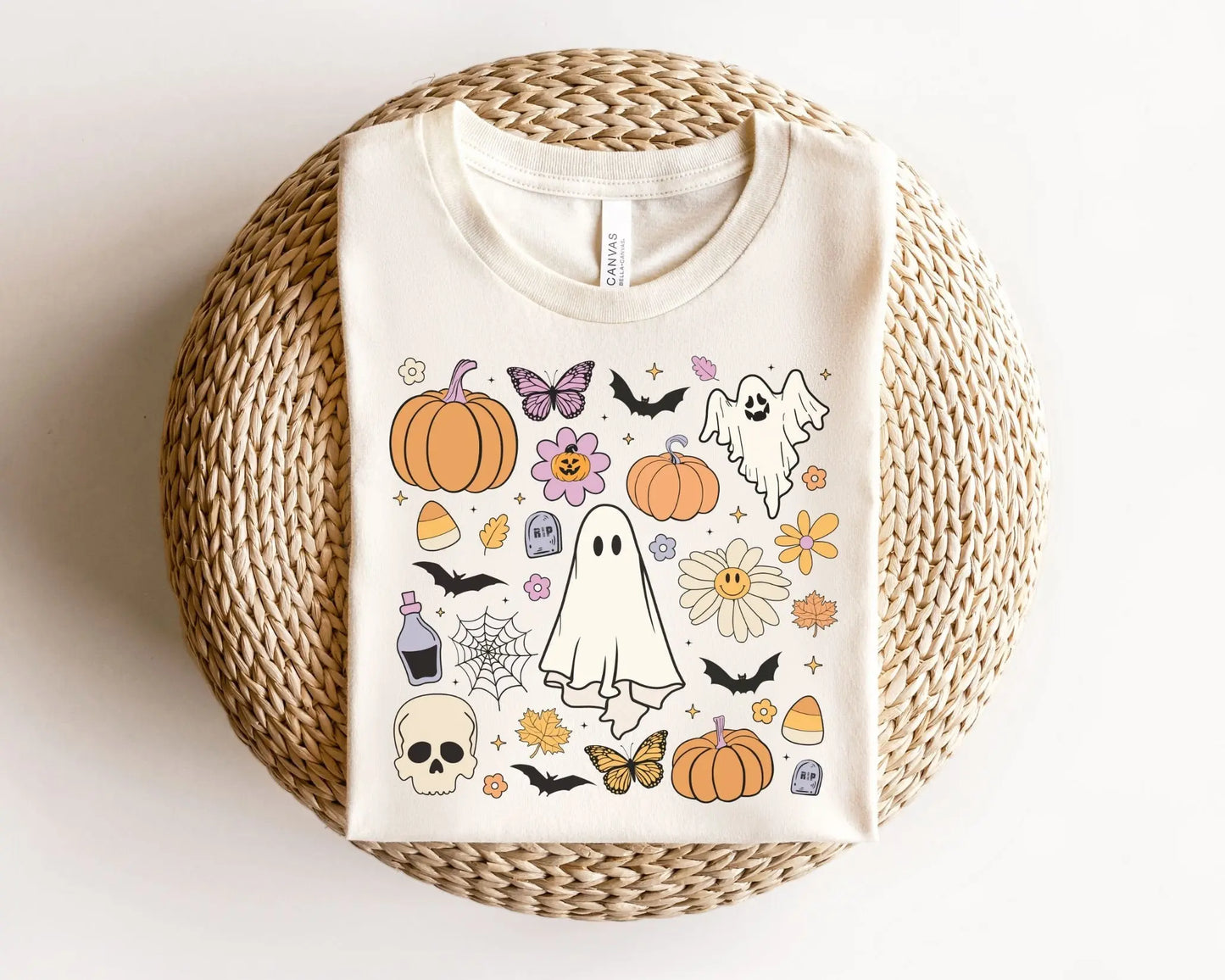 DTF Transfers, Ready to Press, T-shirt Transfers, Heat Transfer, Direct to Film, Custom Transfers, Skull, Daisies, Halloween Doodle Collage,